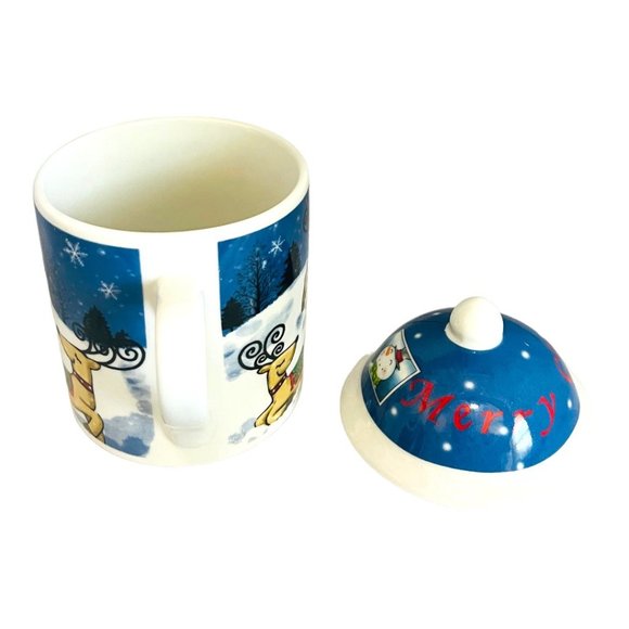 Set of TWO MSI Ceramic Christmas Hot Cocoa Coffee Mugs W/ Lids Vintage Ceramic - Picture 6 of 13
